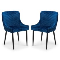 Lakia Blue Velvet Dining Chairs With Black Legs In Pair