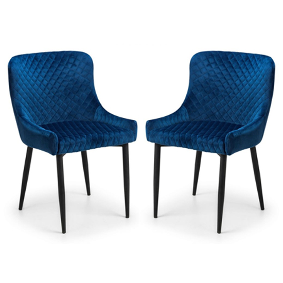 Lakia Blue Velvet Dining Chairs With Black Legs In Pair