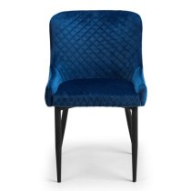 Lakia Blue Velvet Dining Chairs With Black Legs In Pair