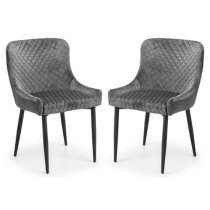 Lakia Grey Velvet Dining Chairs With Black Legs In Pair