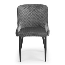 Lakia Grey Velvet Dining Chairs With Black Legs In Pair