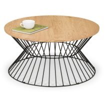 Jacarra Wooden Coffee Table In Natural Oak With Round Wire Base