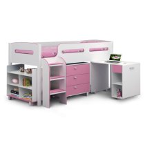 Kaira Cabin Bunk Bed In White And Pink