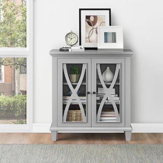 Ealing Wooden Display Cabinet With 2 Doors In Grey