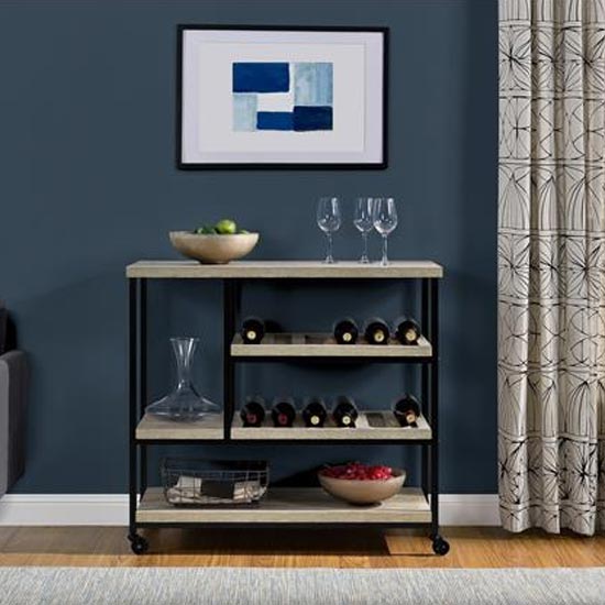 Ellicott Wooden Drinks Trolley In Distressed Grey Oak