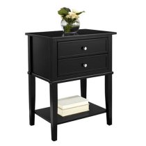 Franklyn Wooden Side Table With 2 Drawers In Black