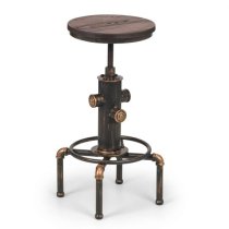 Raewyn Pipework Bar Stool In Brushed Copper And Rustic Elm