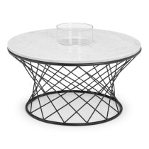 Talise Real Marble Coffee Table In White With Black Wire Base