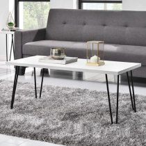 Ojai Wooden Coffee Table With Black Legs In White