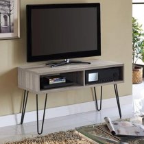 Ojai Wooden TV Stand With Black Legs In Grey Oak