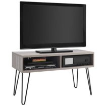 Ojai Wooden TV Stand With Black Legs In Grey Oak