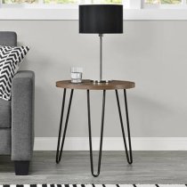 Ojai Wooden Round Side Table With Black Legs In Florence Walnut