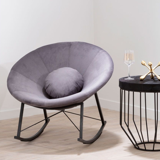 Artos Velvet Rocking Chair With Black Metal Legs In Grey