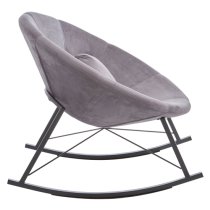 Artos Velvet Rocking Chair With Black Metal Legs In Grey