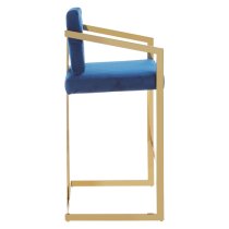 Azaltro Blue Velvet Bar Chair With Gold Steel Frame