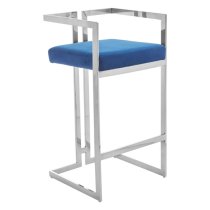 Azaltro Blue Velvet Bar Stool With Silver Steel Frame