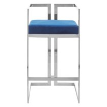 Azaltro Blue Velvet Bar Stool With Silver Steel Frame