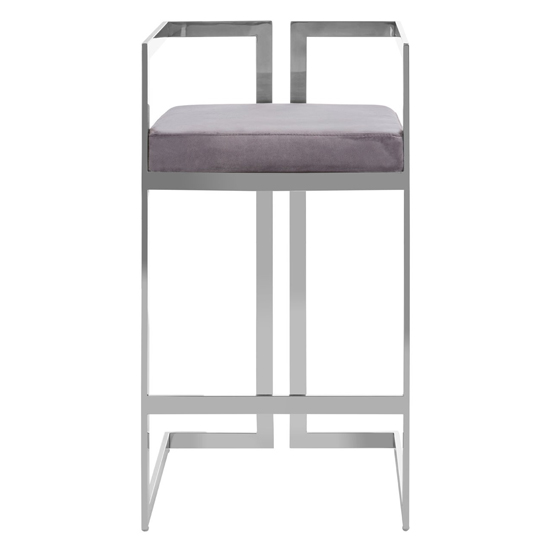 Azaltro Velvet Bar Stool In Grey With Silver Metalframe