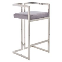 Azaltro Velvet Bar Stool In Grey With Silver Metalframe