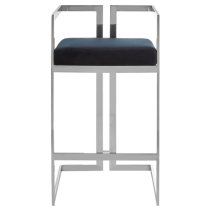 Azaltro Black Velvet Bar Stools With Silver Metalframe In Pair