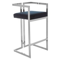 Azaltro Black Velvet Bar Stools With Silver Metalframe In Pair