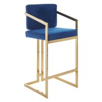 Azaltro Blue Velvet Bar Stools With Gold Metalframe In Pair