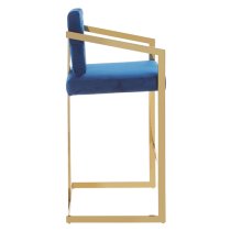 Azaltro Blue Velvet Bar Stools With Gold Metalframe In Pair