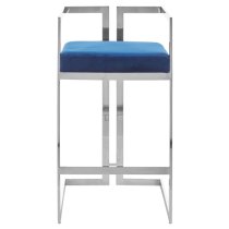 Azaltro Blue Velvet Bar Stools With Silver Metalframe In Pair