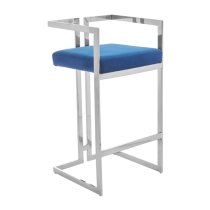 Azaltro Blue Velvet Bar Stools With Silver Metalframe In Pair