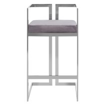 Azaltro Grey Velvet Bar Stools With Silver Metalframe In Pair