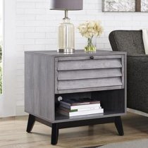 Vega Wooden Side Table With 1 Flip Door In Dark Grey