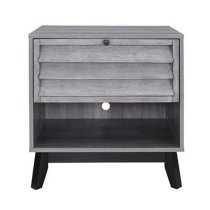 Vega Wooden Side Table With 1 Flip Door In Dark Grey