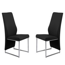 Crystal Black PU Dining Chairs With Chrome Legs In Pair