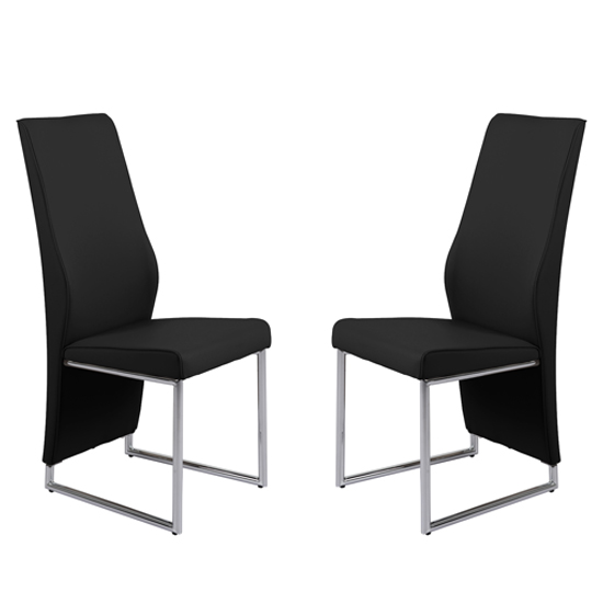 Crystal Black PU Dining Chairs With Chrome Legs In Pair