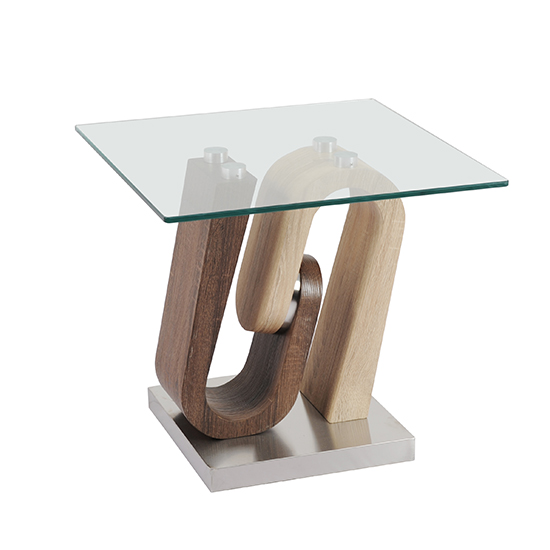 Atlas Glass End Table With Wooden And Steel Base