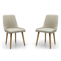 Chioa Natural Fabric Dining Chairs With Oak Legs In Pair