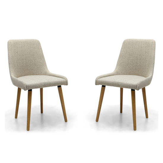 Chioa Natural Fabric Dining Chairs With Oak Legs In Pair