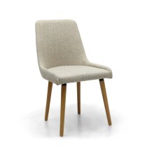 Chioa Natural Fabric Dining Chairs With Oak Legs In Pair