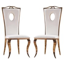 Palila White PU Dining Chairs With Rose Gold Legs In Pair