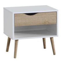 Appleton Wooden Bedside Cabinet In White And Oak Effect