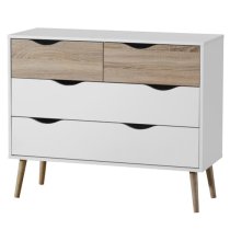 Appleton Wooden Chest Of 4 Drawers In White And Oak Effect