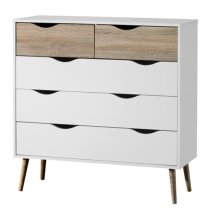 Appleton Wooden Chest Of 5 Drawers In White And Oak Effect