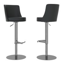 Banbury Black Leather Bar Stools With Steel Base In Pair