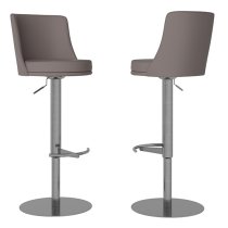 Banbury Taupe Leather Bar Stools With Steel Base In Pair