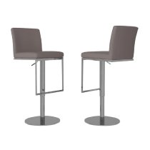 Eccles Taupe Leather Bar Stools With Chrome Base In Pair