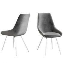 Laceby Dark Grey Velvet Fabric Dining Chairs In Pair