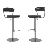 Glossop Black Leather Bar Stools With Chrome Base In Pair