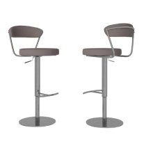 Glossop Taupe Leather Bar Stools With Chrome Base In Pair