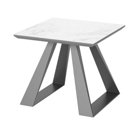 Lanton Ceramic Square Side Table In Grey Gloss