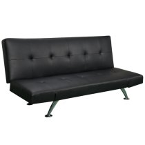 Venice Faux Leather Sofa Bed In Black With Chrome Metal Legs